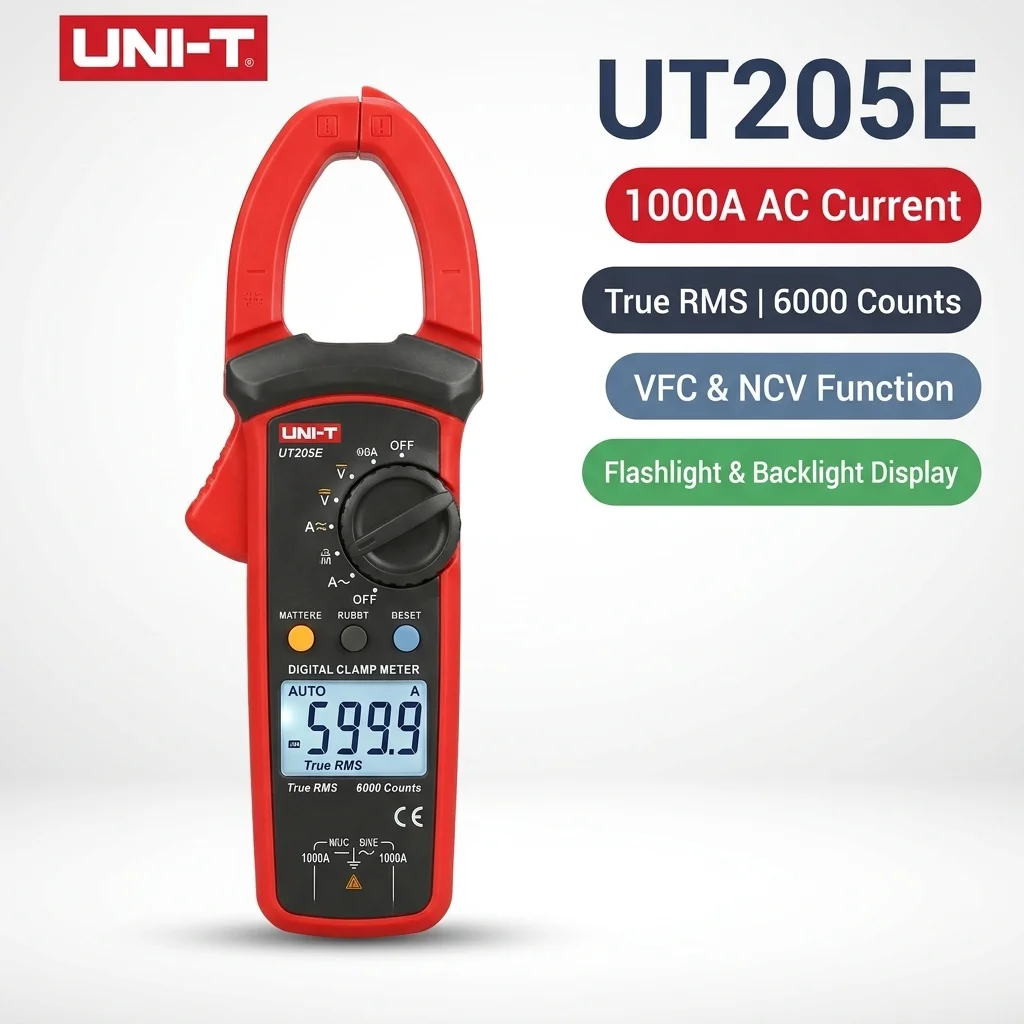 UNI-T UT205E 1000A AC True RMS Digital Clamp Meter 6000 Counts VFC NCV Auto Range AC/DC Voltage Ammeter Multimeter Tester