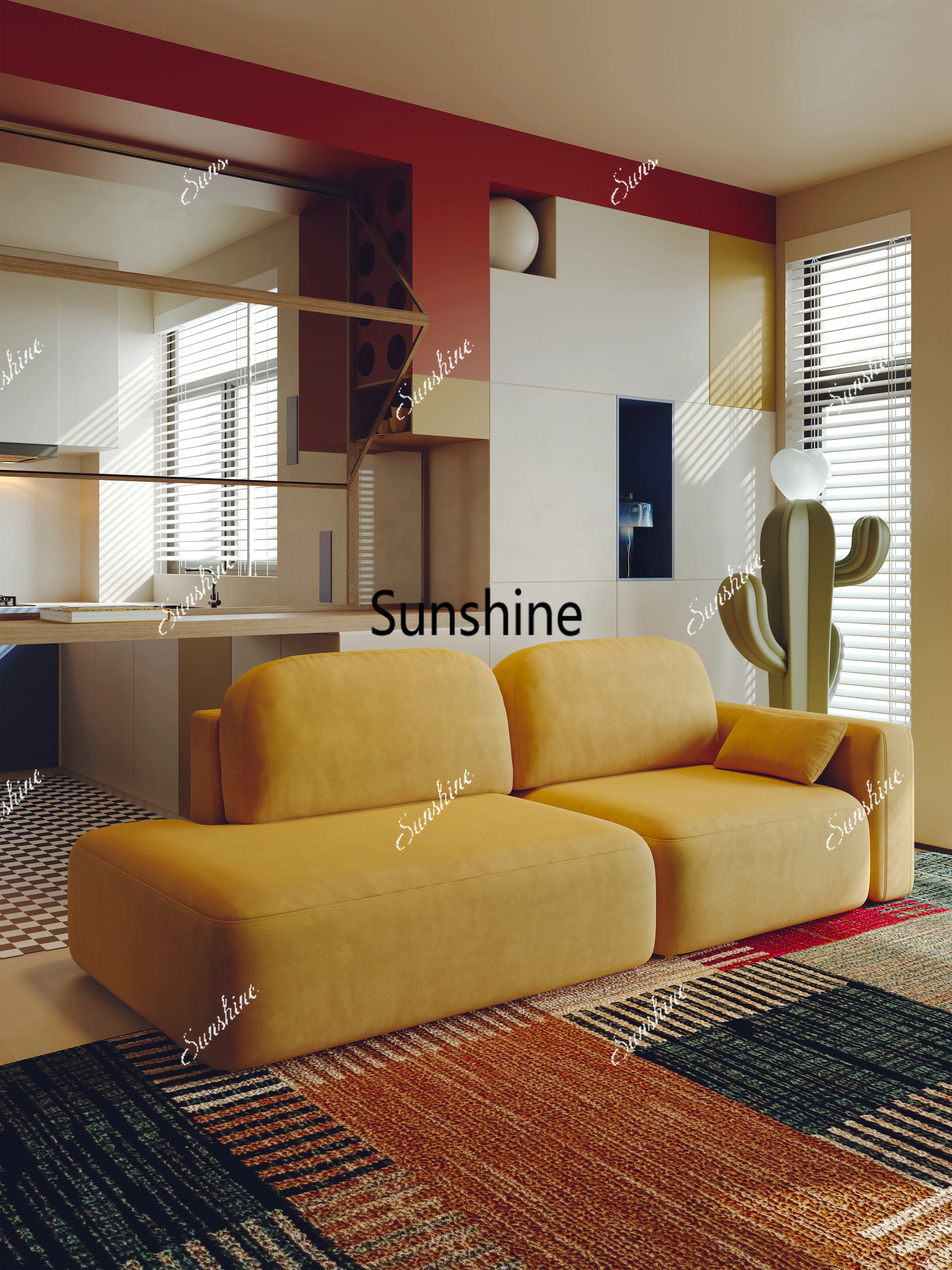 Yellow clothing store, beauty salon, office, rest area, reception and negotiation sofa