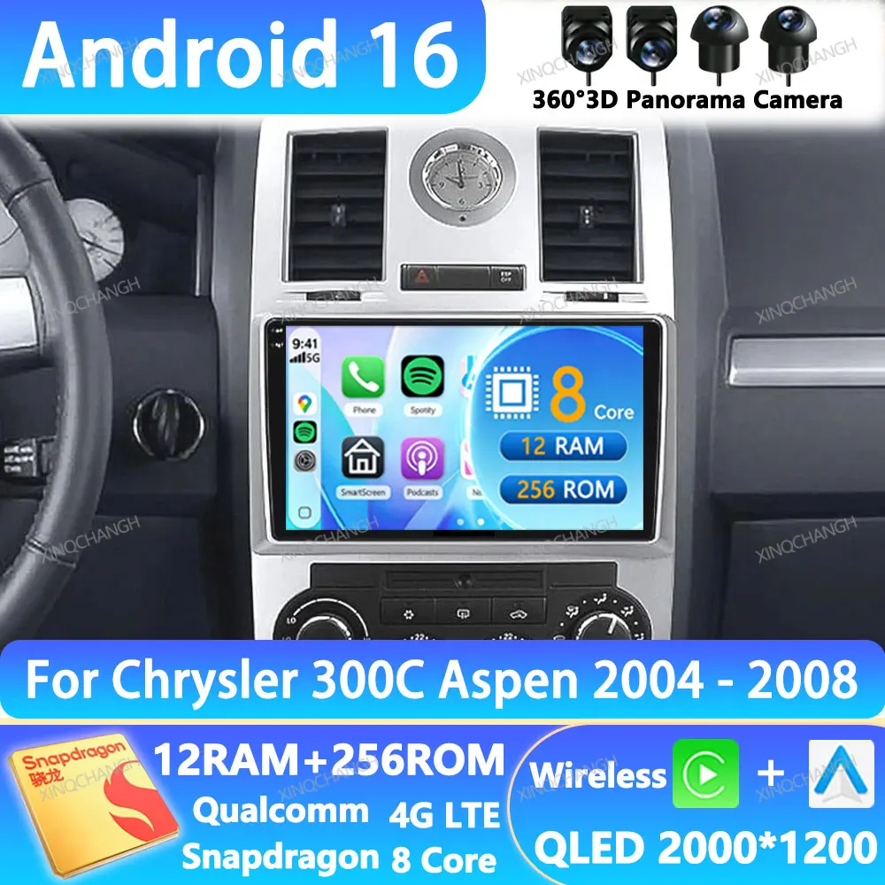 Radio para Auto con Android 16 para Chrysler 300C Aspen 2004-2008, Unidad Principal QLED, Reproductor Multimedia de Video, Navegación Qualcomm, 2DIN, 4G, WIFI