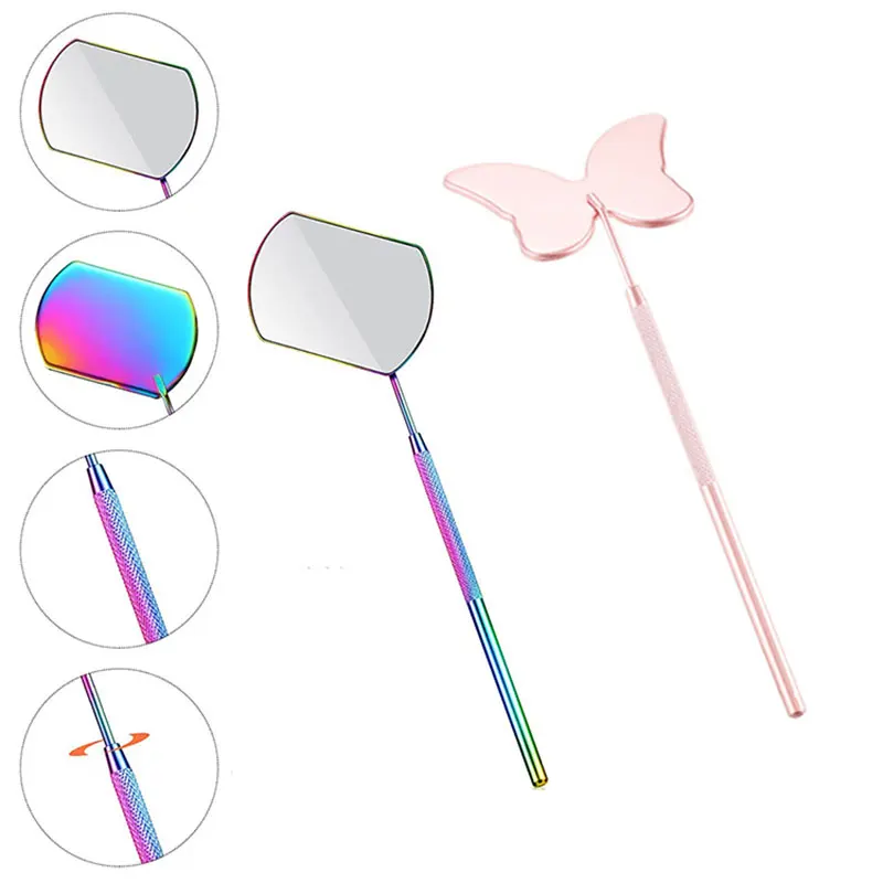 Butterfly Shape Eyelash Mirror Large Magnifying Makeup Mirror Long Handle For Checking False Eyelashes Extension