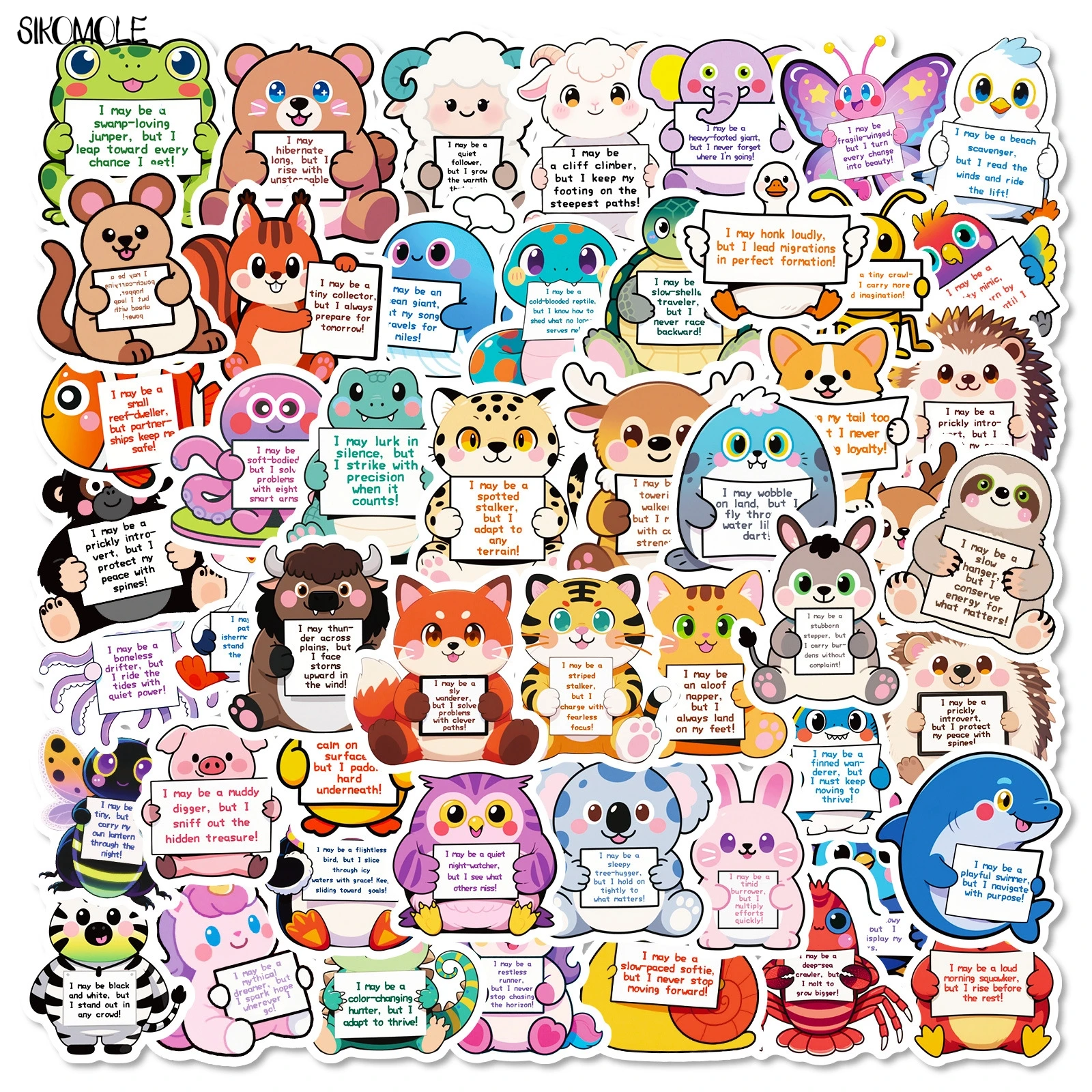 สติกเกอร์สัตว์ตลก 10/56/112 ชิ้น วลีภาษาอังกฤษสร้างแรงบันดาลใจ ของตกแต่ง DIY ของเล่นเด็ก สติกเกอร์ติดกระเป๋าเดินทาง สติกเกอร์กราฟฟิตี้