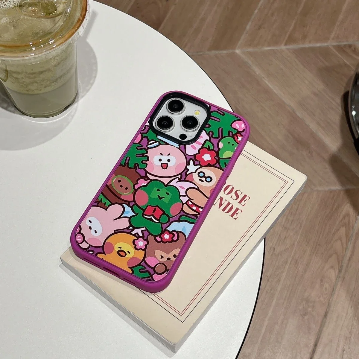 Creative Vacation Cartoon Pink Purple Frosted Phone Case Cover for IPhone 13 14 15 Pro Max Case