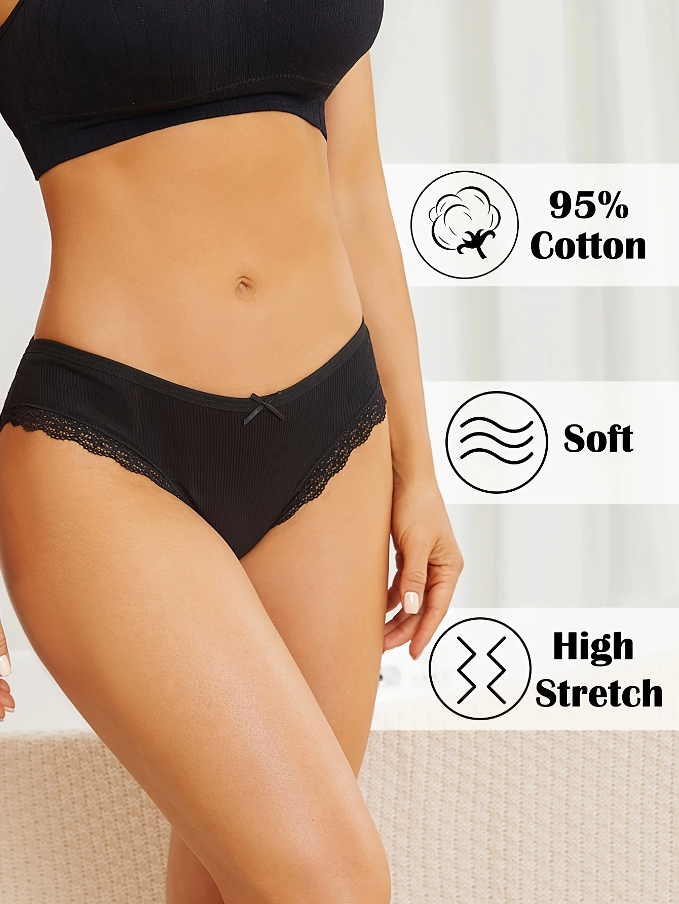 5PCS Women\'s Cotton Briefs Sexy Lace Underpant Hollow Brazilian Panties Comfortable Underwear Lingerie S-XL Solid Color Lingerie