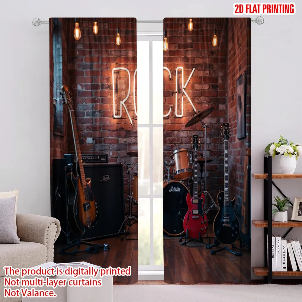 

2pcs 2D flat printing Merry Christmas Popular Window Curtains rock band 100% Polyester Without Electricity Spring for