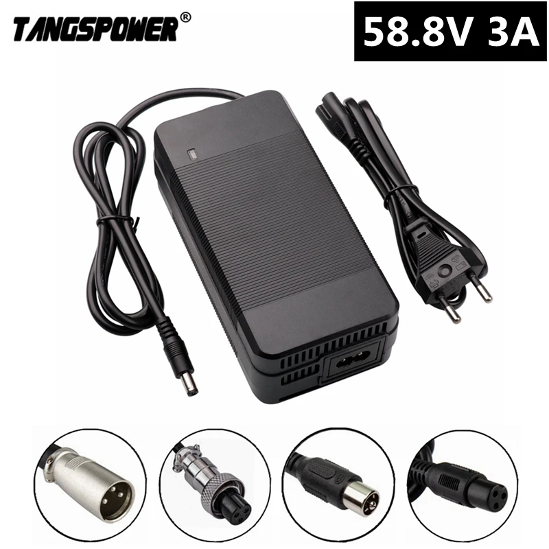 Cargador de batería de litio de 150W, 58,8 V, 3A, 14S, 52V, 58.8V3A, Li-ion, alta calidad, fuerte con ventilador de refrigeración
