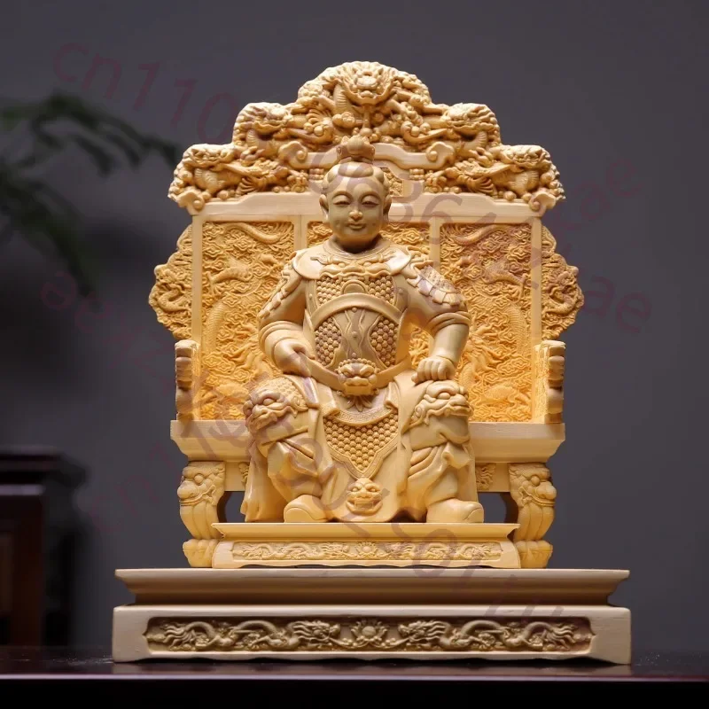 Chinese Nezha Tai Zi Wood Carving Statue, Prince Na Zha Figurine, Home Decor Altar Ornament, Medium General God Collectible