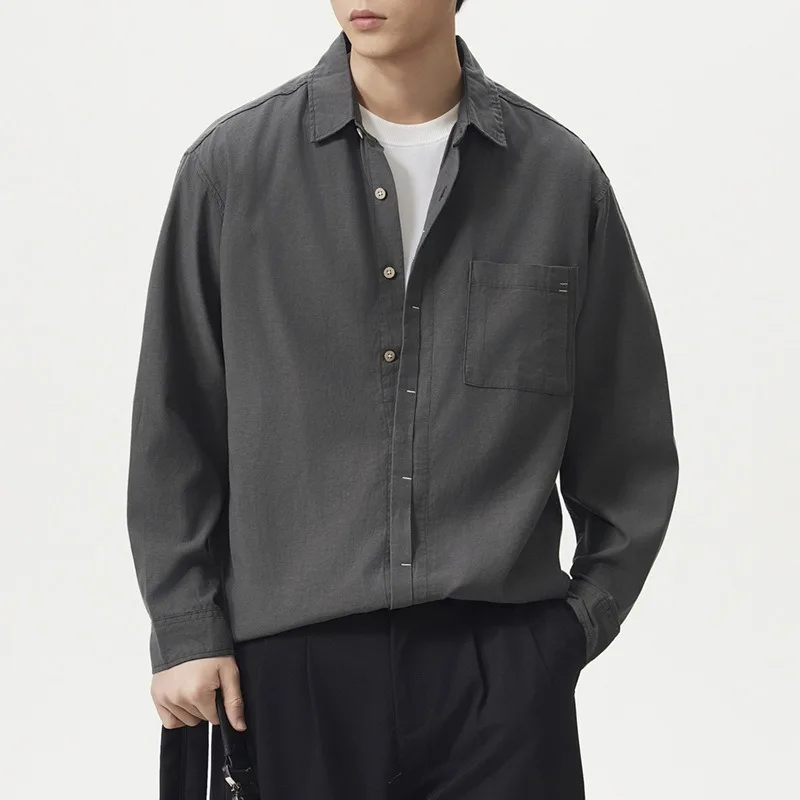 

Summer Fashion Vintage Breathable Casual Shirt Men Commuter Business Long Sleeve Loose Shirt Cityboy Streetwear Plus Size Shirts