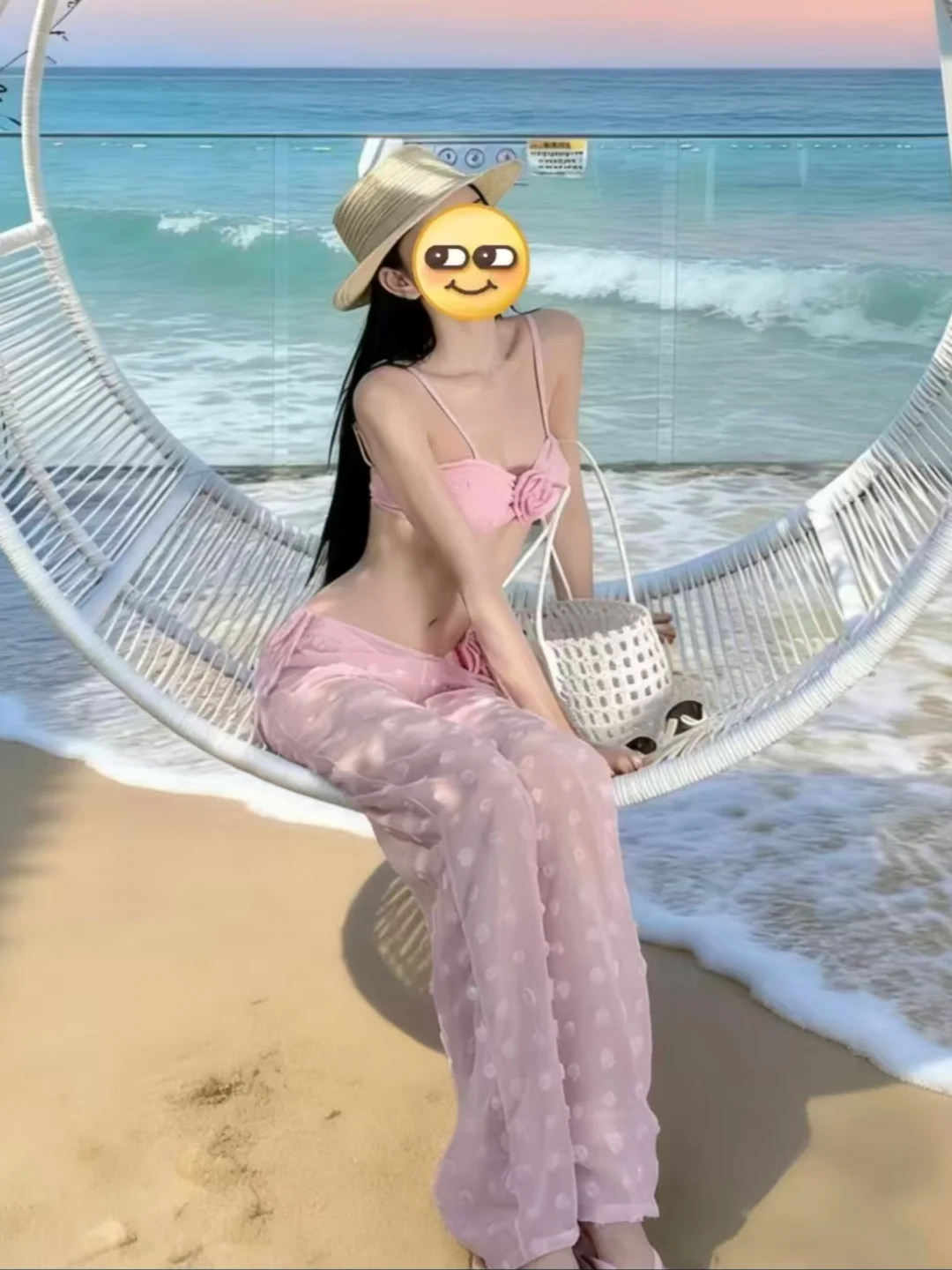 

Stunning Vacation Feel Bikini Three Piece Set Pure Desire Pink Fairy Long Pants Swimming Suit Women Casual Surf Suit with Che...