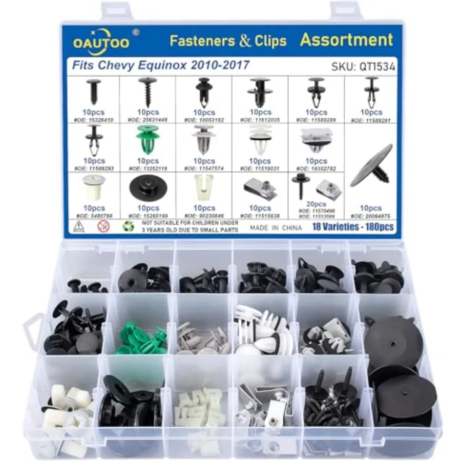 

180pcs fits Chevy Equinox 2010-2017 Auto Body Interior and Exterior Retainer Fastener Clip Assortment