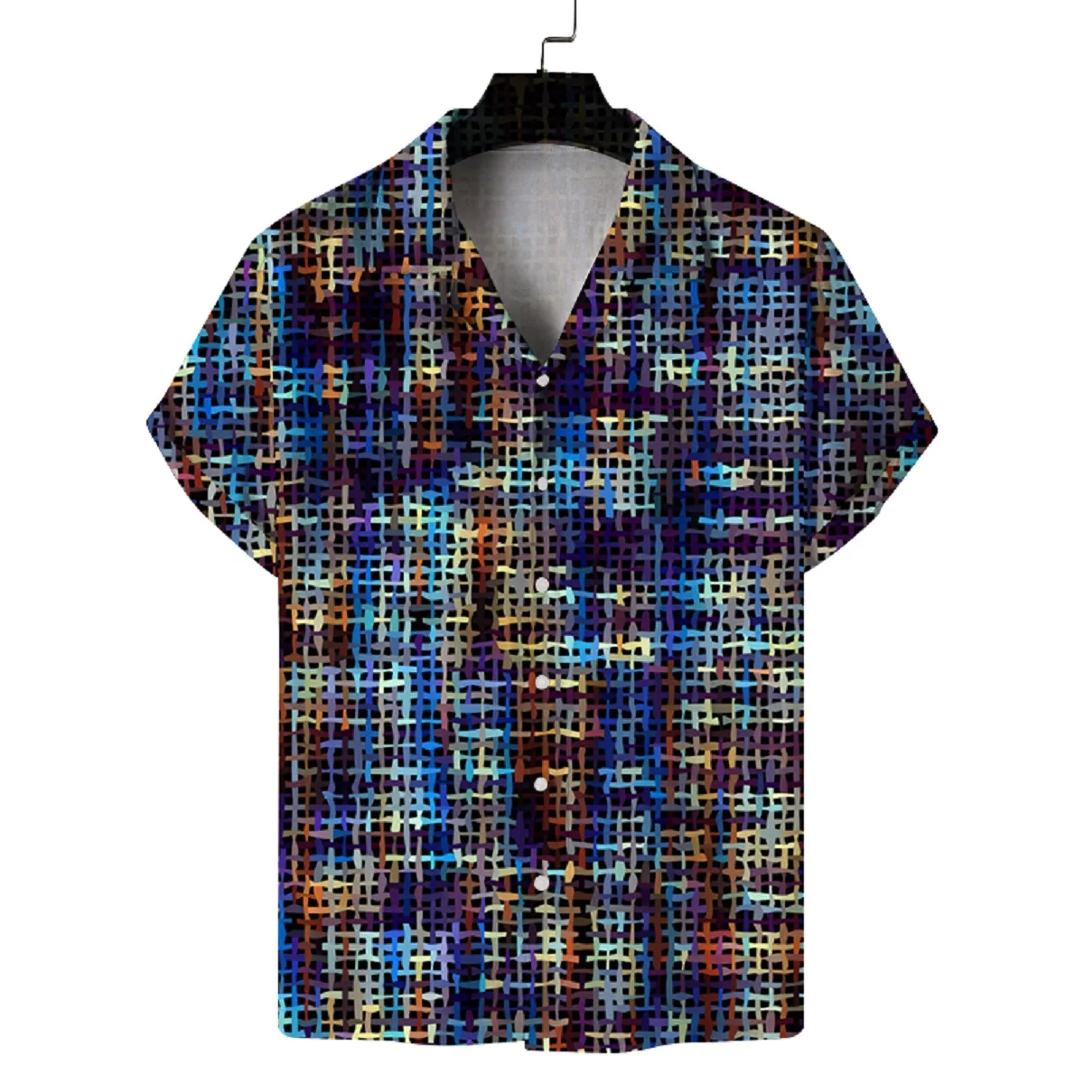 여름 남성 쿠바 칼라 반팔 셔츠 플래드 프린트 캐주얼 편안한 올매치 남성 셔츠