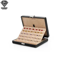 Quality 35Slots Diamond Storage Box PU Gemstone Organizer Exhibition Case Gems Packaging Carring Box Stone Showcase Velvet