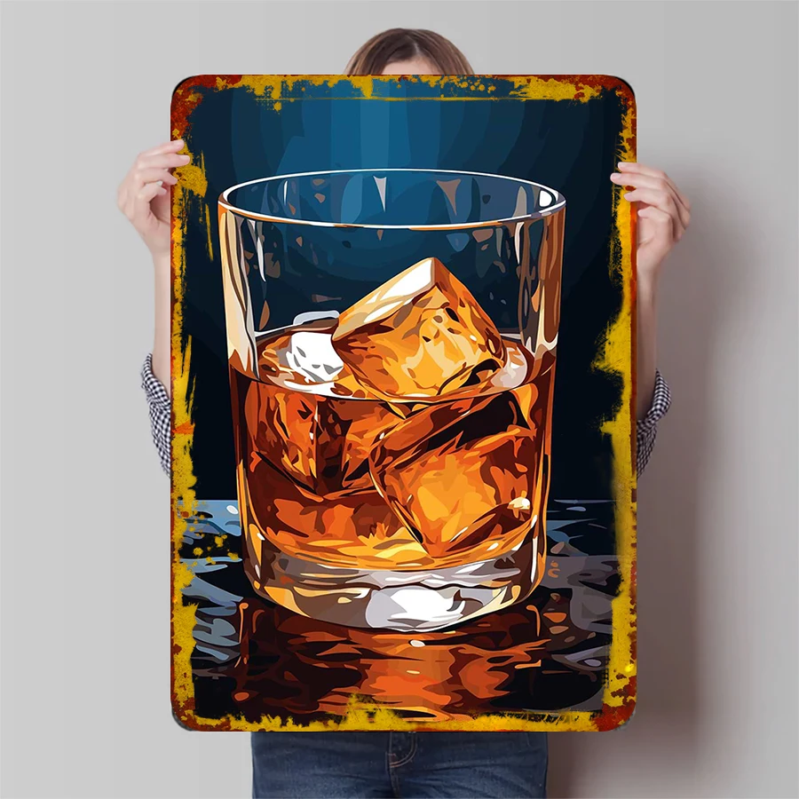 

Стакан для виски с кубиками льда, металлическое настенное искусство, современный декор для дома, бара, украшение для кухни, паба