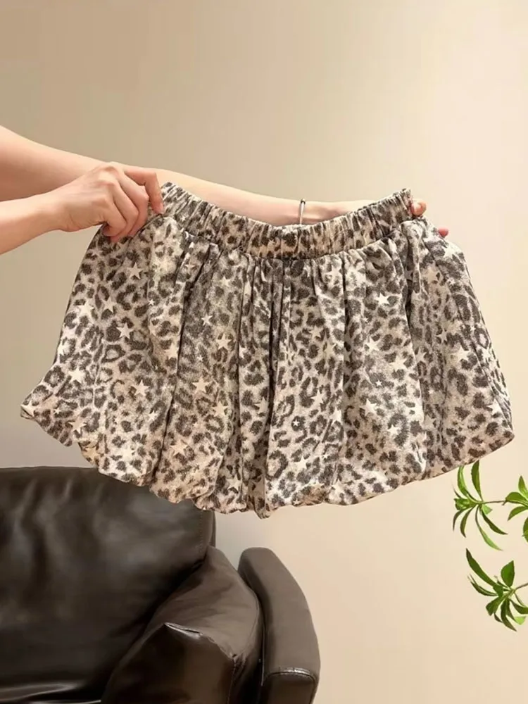 Skirts Women Leopard Printed Stretch High Waist 2026 Autumn New Fashion Vintage Elegant Mini Skirt Female Culottes