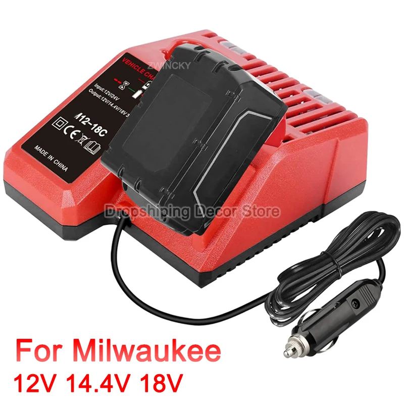 

Car Charger for Milwaukee 12V 14.4V 18V Li-ion Battery Portable Vehicle Charger With LED Indicator Cigarette Lighter Plug