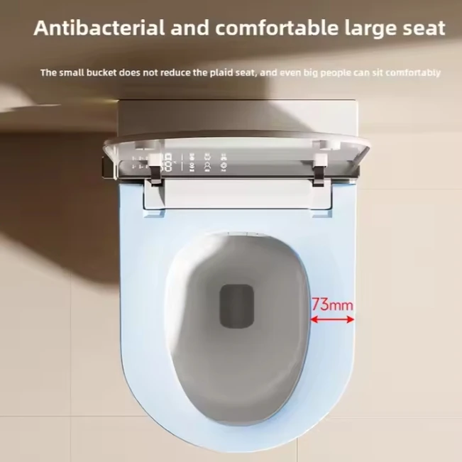 Smart Remote Control Wall-Mounted Bathroom Toilet with Ceramic Flush Seat Heating Elongated Bowl Shape S-Trap Drainage Pattern