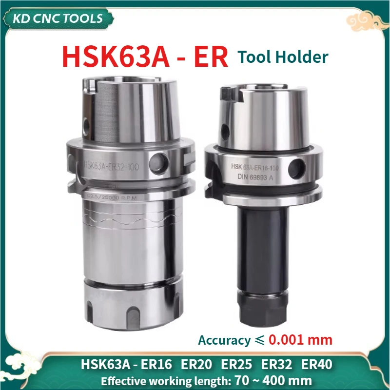 

HSK High-speed Lengthen Tool Holder HSK63A - ER16 ER20 ER25 ER32 ER40 Precision 0.001mm Five Axis Bracket tool HSK63A ER Collet