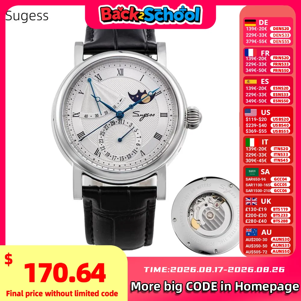 Moonphase Complication Watch - Sugess Moonphase Men's Watch Automatic Mechanical