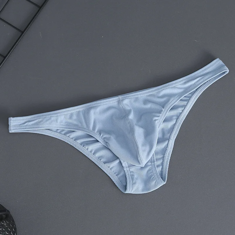 Men\'s Convex Pouch Briefs Youth Fashion Low Waist Panties Boys Sexy Underpants Silk Slip Small Briefs Student Elastic Thongs New