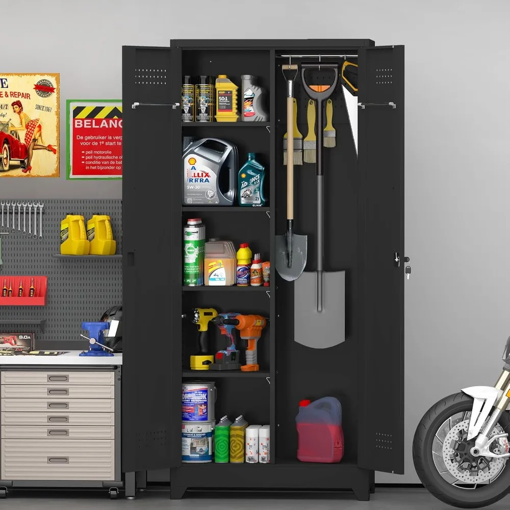 Broom Closet Storage Cabinet Garage Storage Cabinet Black Organizer