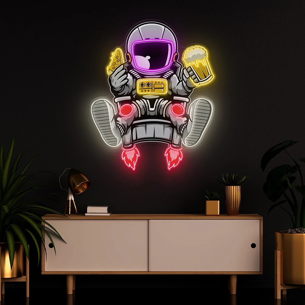 Astronaut Relax With Pizza And Beer Artwork Led Neon Sign Home Bar Bedroom Wall Decor Neon Sign Restaurant Kitchen Neon Light