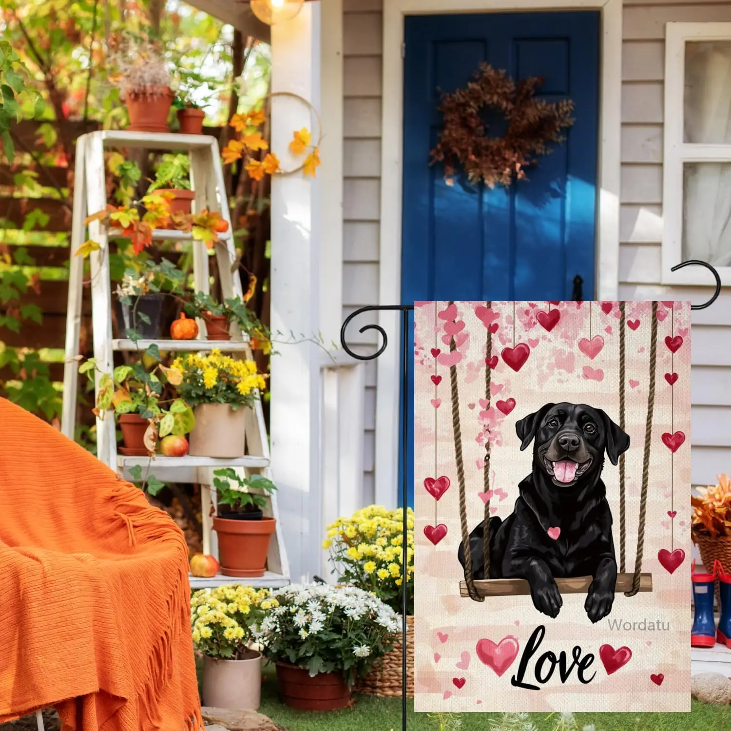 Happy Valentines Day Garden Flags 12x18 Inch Double Sided Black Labrador Dog Love Heart Small Seasonal Decoration for Holida SSL