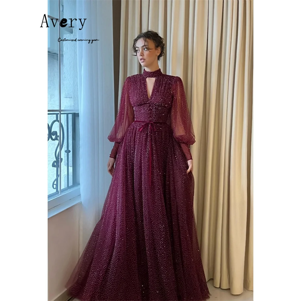 

Avery Custom с длинным рукавом A Line бордовое кружевное длинное платье для выпускного вечера 2025 Гала-платья Элегантные вечерние платья Женские шикарные платья