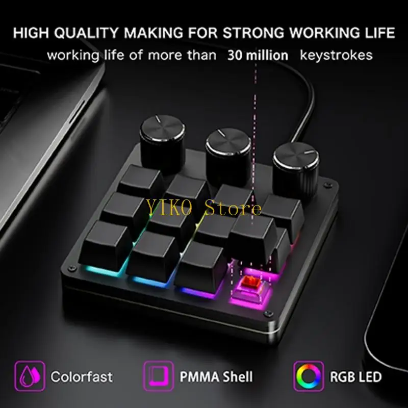 K32C Desktop Command Keyboard 12Keys 3 Knob Plug-In Programmable Keypad for Editing Design Office Stream Control