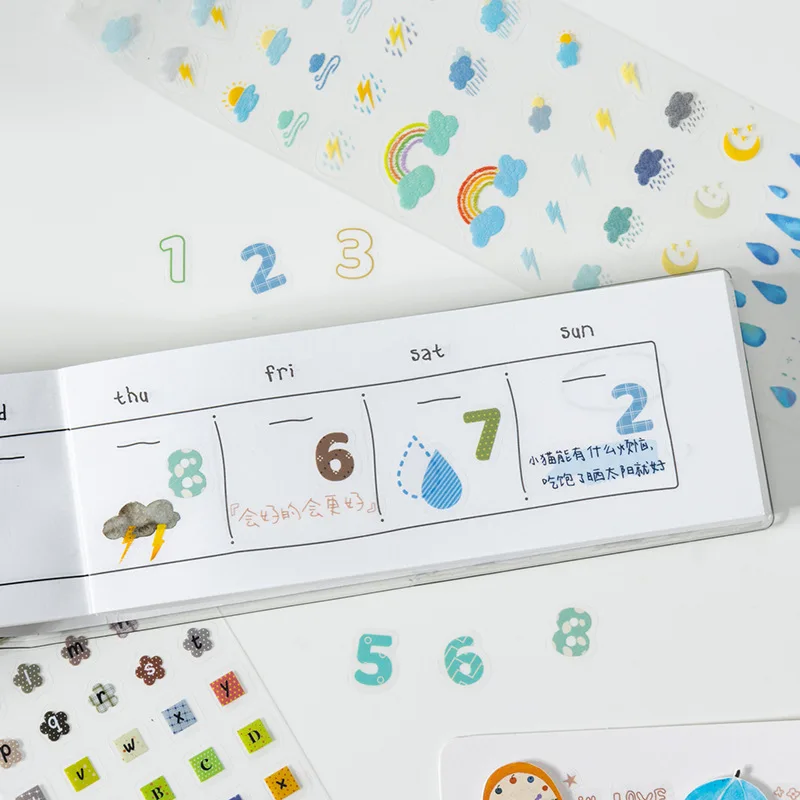 50pcs Stickers Book Basic Tiny Decor Series Letters Numbers Film Die-cutting Sticker Book Diy Handmade Scrapbook Stationery