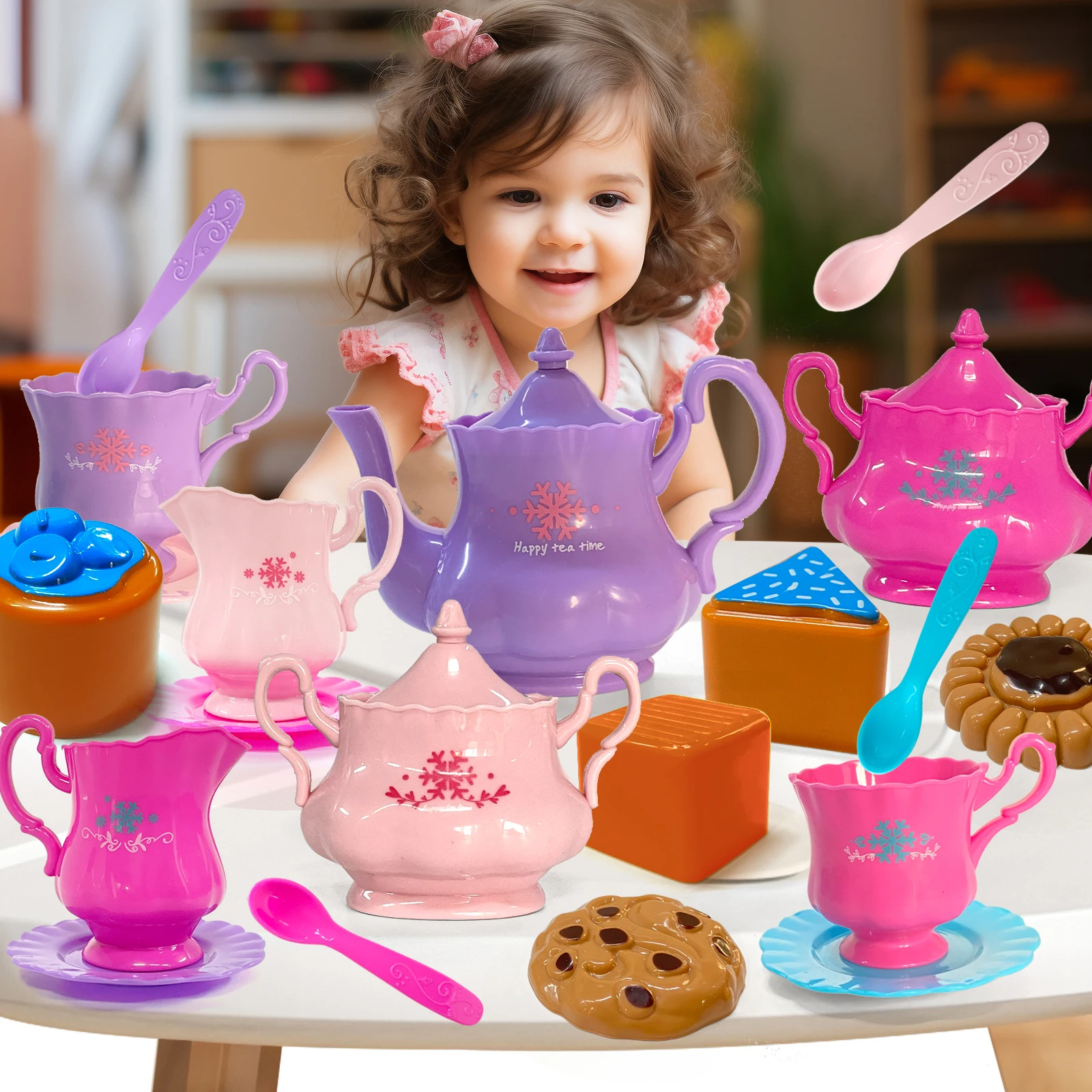 Tea Set For Little Girls, Tea Party Set, Tea Set For Toddlers Including Kettle, Cookies, Kids Play Food, Tea Party Accessories T