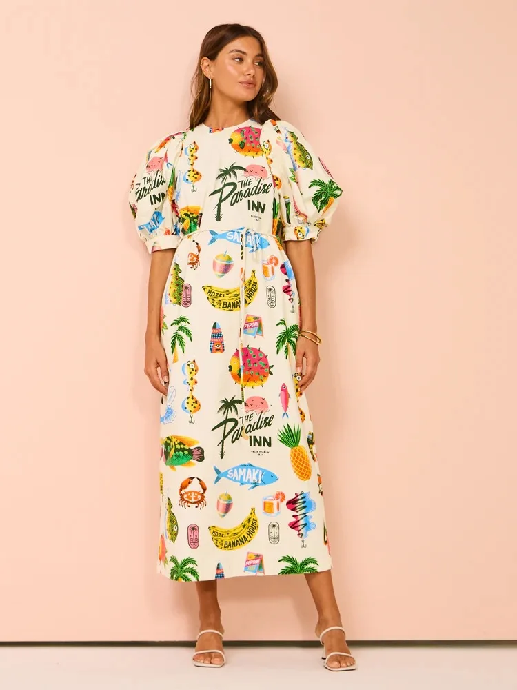 Robe longue imprimée à manches courtes pour femmes, robe maxi vintage, robe éducative, culb de fête, vacances d'été, mode décontractée, 2024