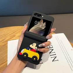 Korean Fashion Cute Cartoon Driving Bog Black Case For Samsung Galaxy Z Flip 7 FE 6 5 4 3 zflip7 5G Hinge Full Protection Cover