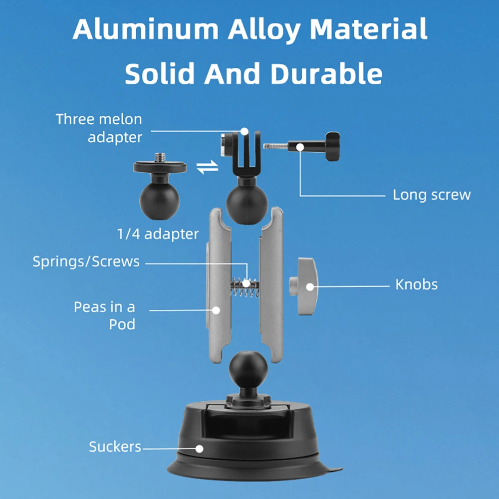 ถ้วยดูดติดรถยนต์สำหรับ DJI Action 5 pro/gopro HERO 13 12 11 10 9/Pocket 3อุปกรณ์ติดกล้องที่ค้ำปรับได้