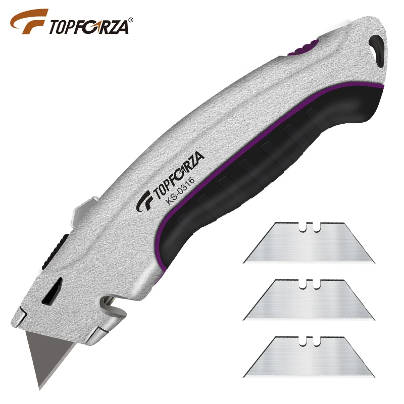 Topforza Utility Knife Retractable Blade Heavy Duty Box Cutter Paper Carpet Cutter Knives with 3 Extra Blades Cardboard Cutter