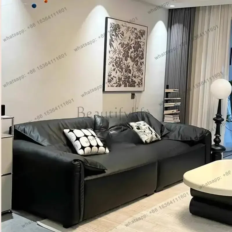 LJY Memory Foam Black Living Room Sofas Nordic Retro Cheap Sectional Living Room Sofas Leather Lazy Divano Soggiorno Furniture H
