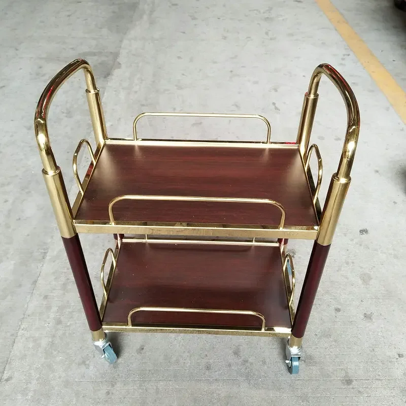Manufacturer supply, double-layer luxury titanium edge wine truck, hot pot truck, three-layer tea truck, hotel service truck