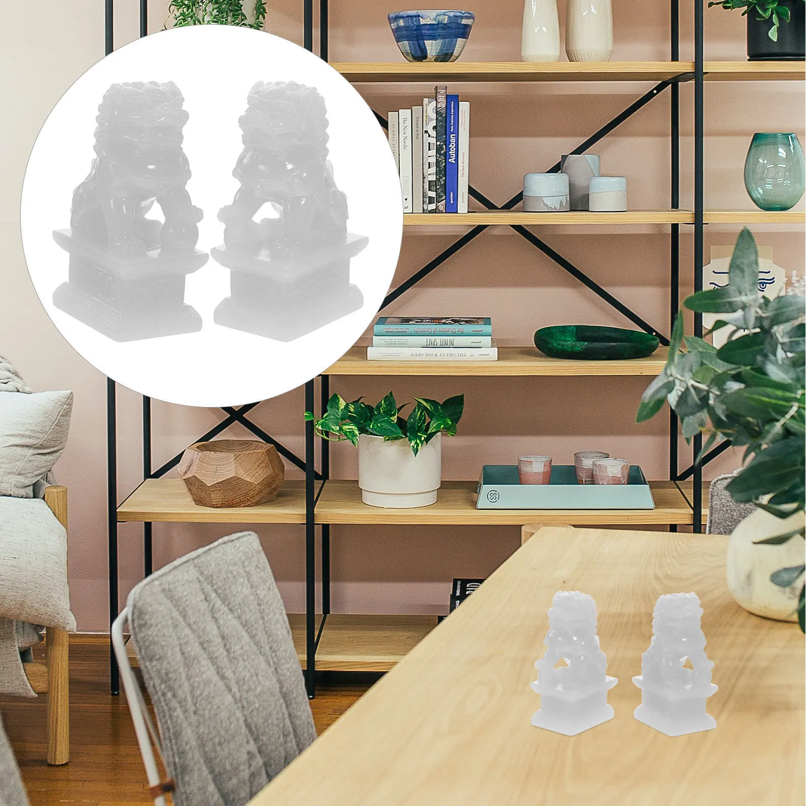 

1Pair Lion Shape Resin Sculpture Decorative Desktop Ornaments Chinese Style Auspicious Home Office Tabletop Decor