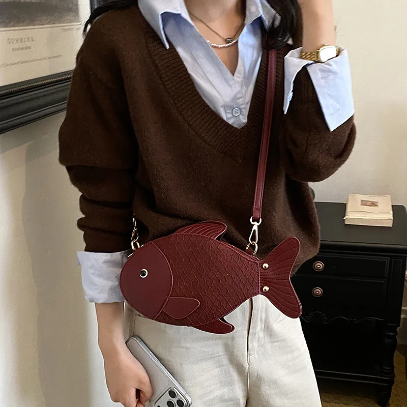 Mini Small Bag Women's New Textured Commuting Strange Small Fish Bag Crossbody Change Mobile Phone Bags for Girl