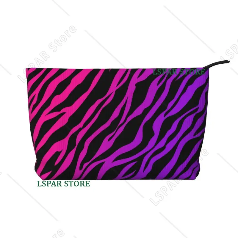 Pink Purple and Black Zebra Print Toiletry Bag Corduroy Cosmetic Makeup Organizer Women Portable Beauty Storage Dopp Kit Box