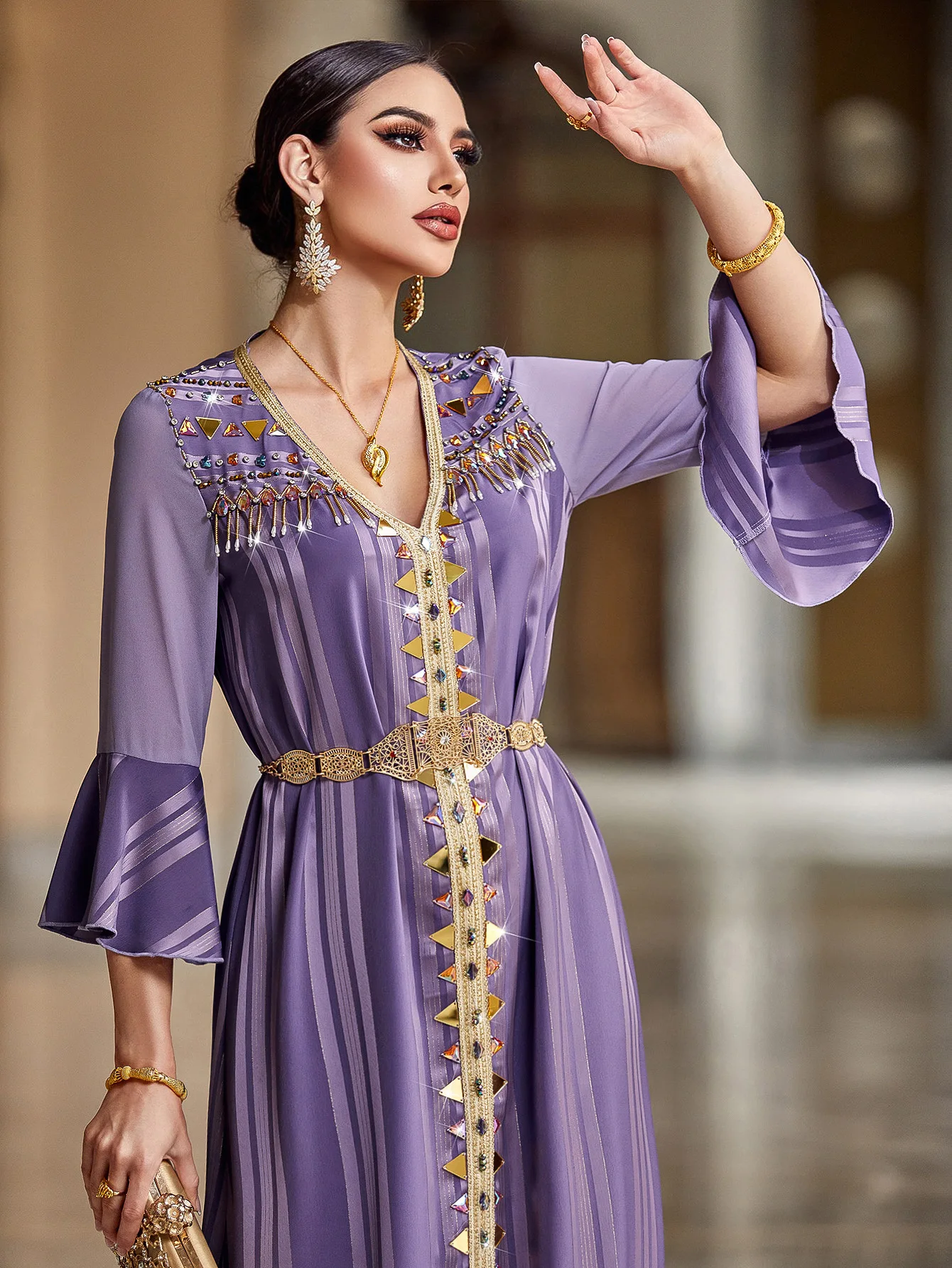 

Ramadan Eid Mubarak Purple Kaftan Dubai Abaya Turkey Islam Muslim Fashion Long Modest Dress Abaya For Women Robe Femme Musulmane