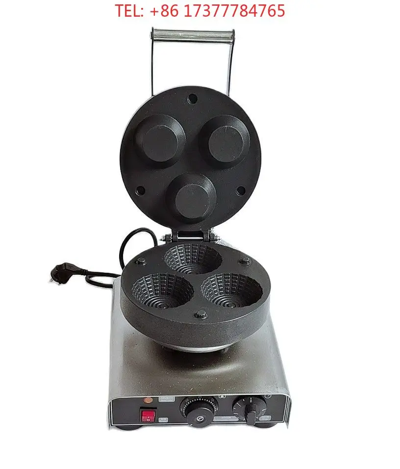 3-Cup Commercial Waffle Cone Bowl Maker | Non-Stick Waffle Cup & Cone Machine | Snack-Size Pastry Baking Equipment