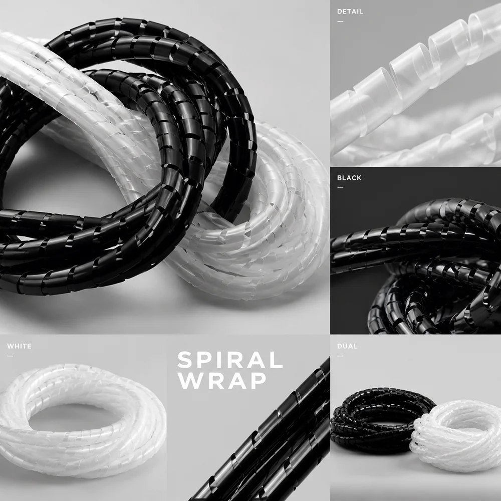 A package of black/white PE Spiral ID4~30MM Wear resistant/corrosive/insulated/wire harness storage insulated conduit