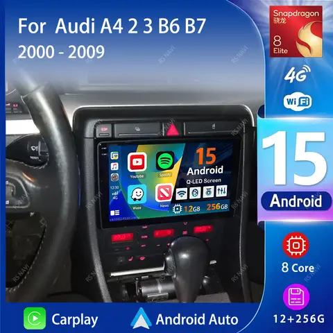 안드로이드 15 카플레이 오토 2K 스크린 카 라디오 멀티미디어 플레이어 아우디 A4 2 3 B6 B7 S4 RS4 2000-2009용 오토라디오 스테레오 헤드 유닛