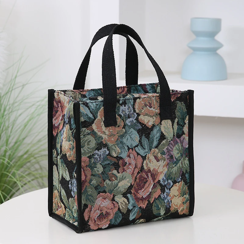 New, Thickened Knitted Jacquard Fabric, Tote Bag, Bento Bag, Aluminum Foil Insulation to Bring Lunch Box Storage Bag to Work