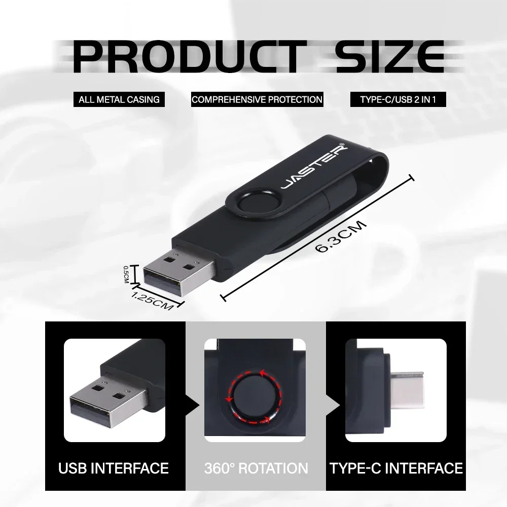 2 w 1 TYPE-C Szybki pendrive USB do telefonu komórkowego 128 GB Fioletowy obrotowy pendrive 64 GB z brelokiem do kluczy Zielony pendrive 8 GB