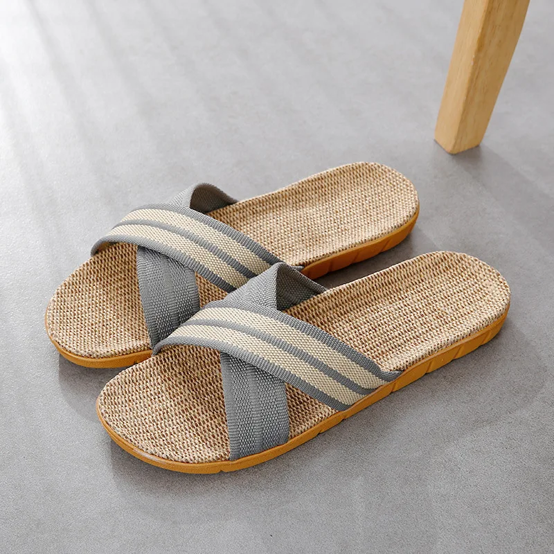 New Linen Beach Slippers Men Lightweight Home Shoes Flip Flops Man Indoor Bathroom Slides Unisex Family Slipper Zapatos Hombre