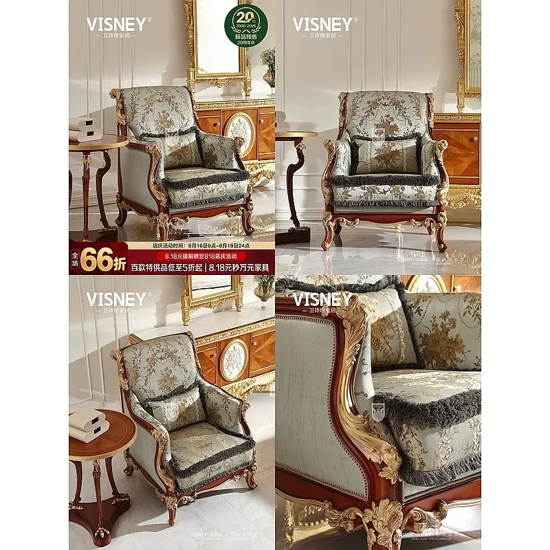 To Luxury French Solid Wood Armchair, Super Comfy Single Sofa Lazy Chair For Living Room Balcony