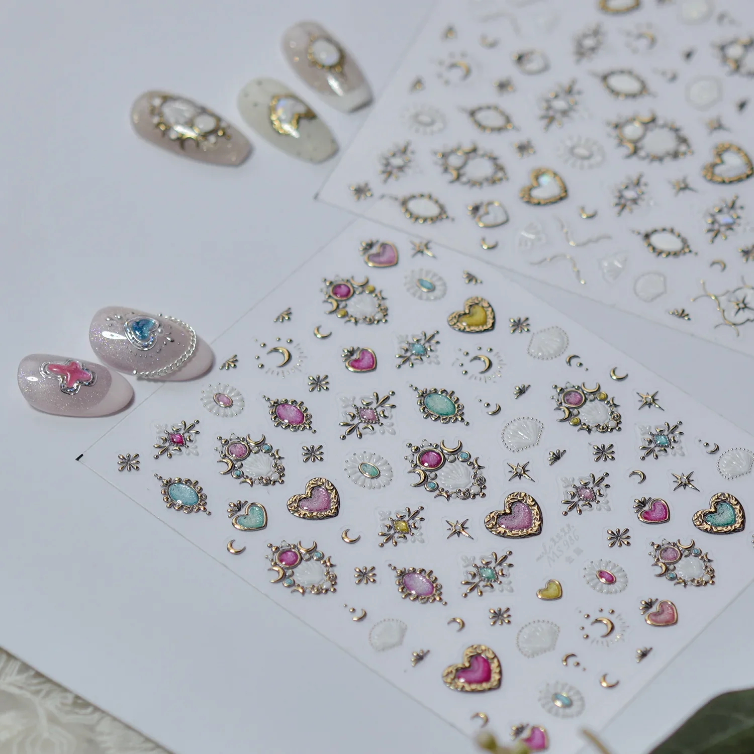 Luxury Gemstone Star Moon Heart 5D Nail Art Stickers Cool Gold Plating Colorful Sparkling Crystal Self-adhesive Nail Decals DIY