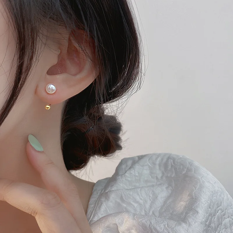 VOQ Freshwater Pearl Earrings for Women Sweet and Cute Simple Korean Version of Light Luxury Spiral Earrings Hook Jewelry