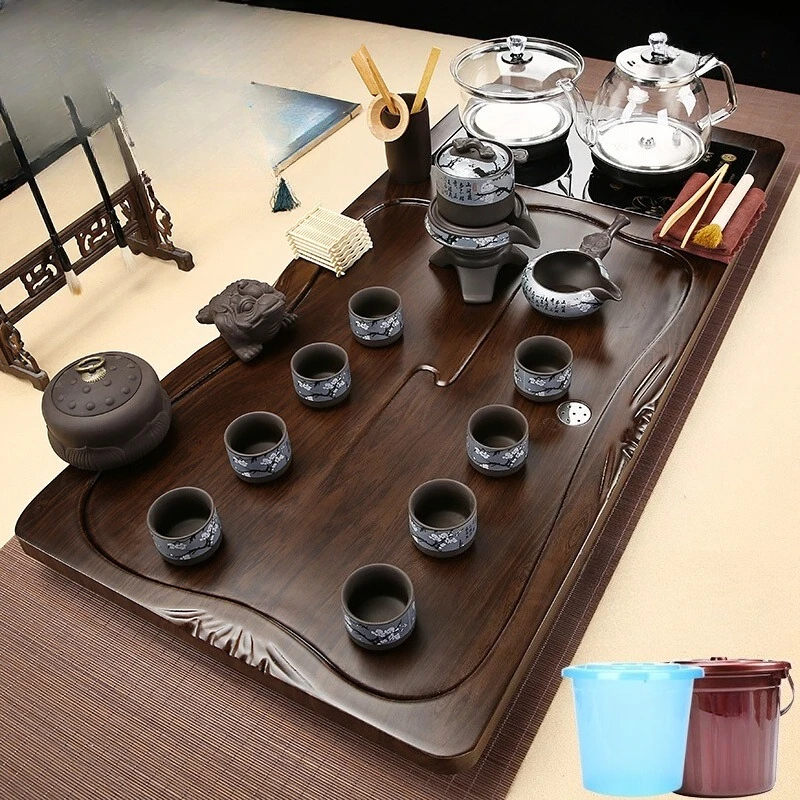 s*-Pot Ceramic Tea Tray Wooden Accessories Table Drainage Rectangle Bar Tea Tray Cafeteria Tableware Madera Home Products