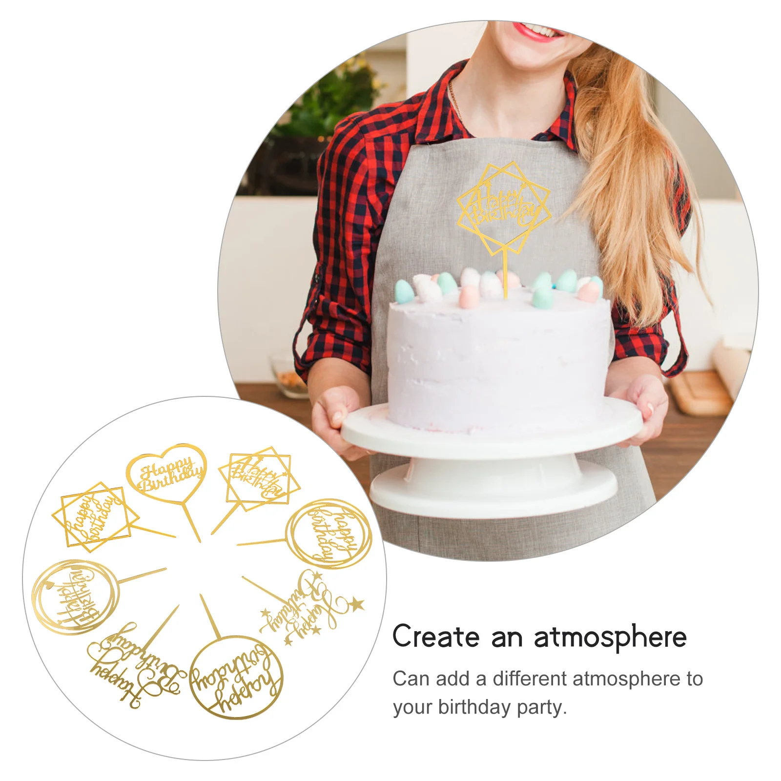 

8Pcs Birthday Cake Toppers Party Ornaments Golden Unique Cake Decor Exquisite Birthday Party Supply Dessert Insert Topper